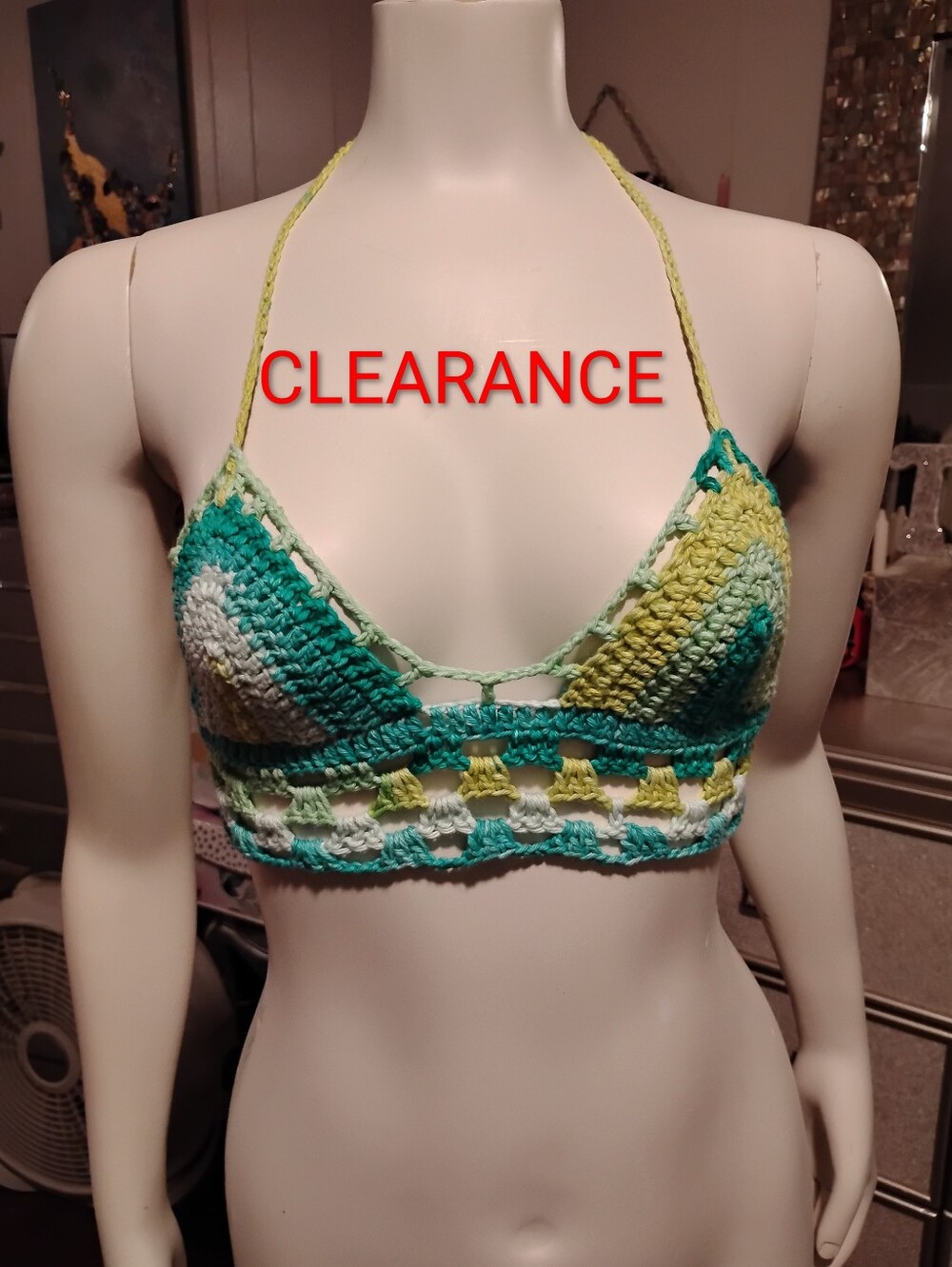 Handmade Crochet Bralette - Green Multi